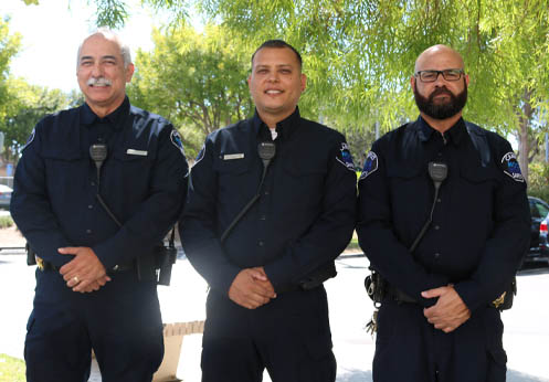 The three on duty security officers at the Anaheim Campus.